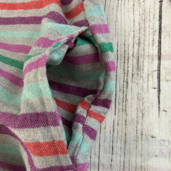 Lands End Women L14-16 Flannel Tunic Mandarin Collar Striped Cotton Shirt Pocket - Picture 4 of 9